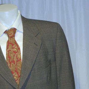 Burberrys’ Prorsum Vintage Moss Gray Plaid Three Button Suit 46L